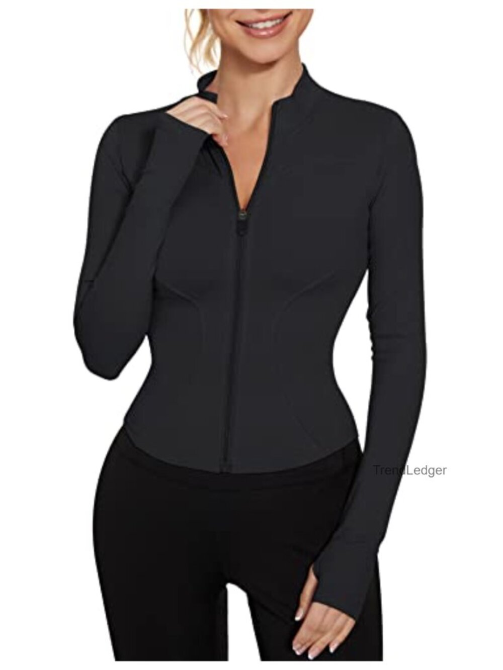 Lightweight Cropped Zip Up Yoga Workout Jacket Thumb Holes Slim Fit